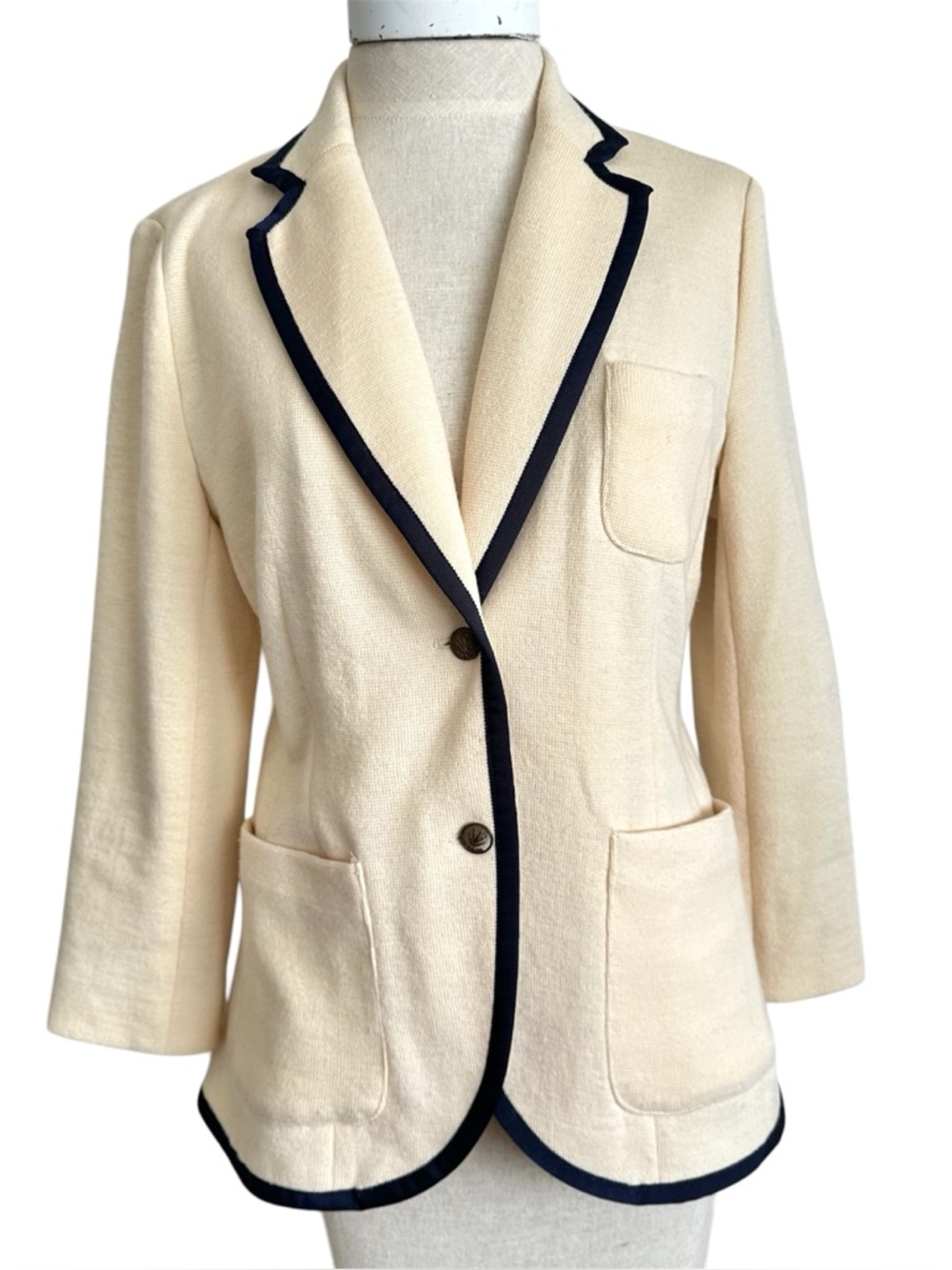 Rag & Bone Bromley Cream w/ Black Tim Merino Wool Knit Blazer Large